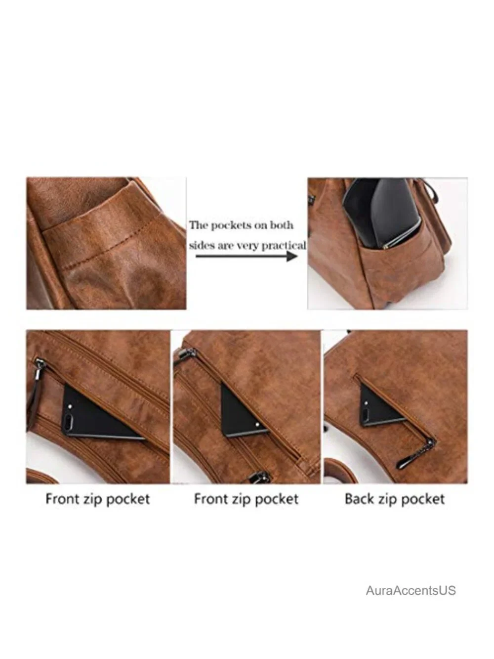 Brown Faux Leather Hobo Bag - Casual Everyday Shoulder Bag
